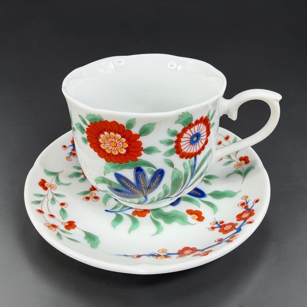 Smithsonian Institution Floral Porcelain Tea Cup and Saucer Set Imari Style VTG